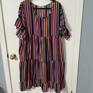 Multicolor Striped Ruffle Dress
